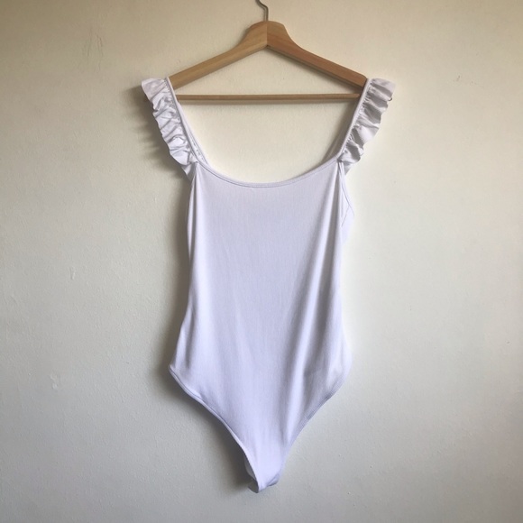 White Ruffle Ribbed Bodysuit - Picture 1 of 3